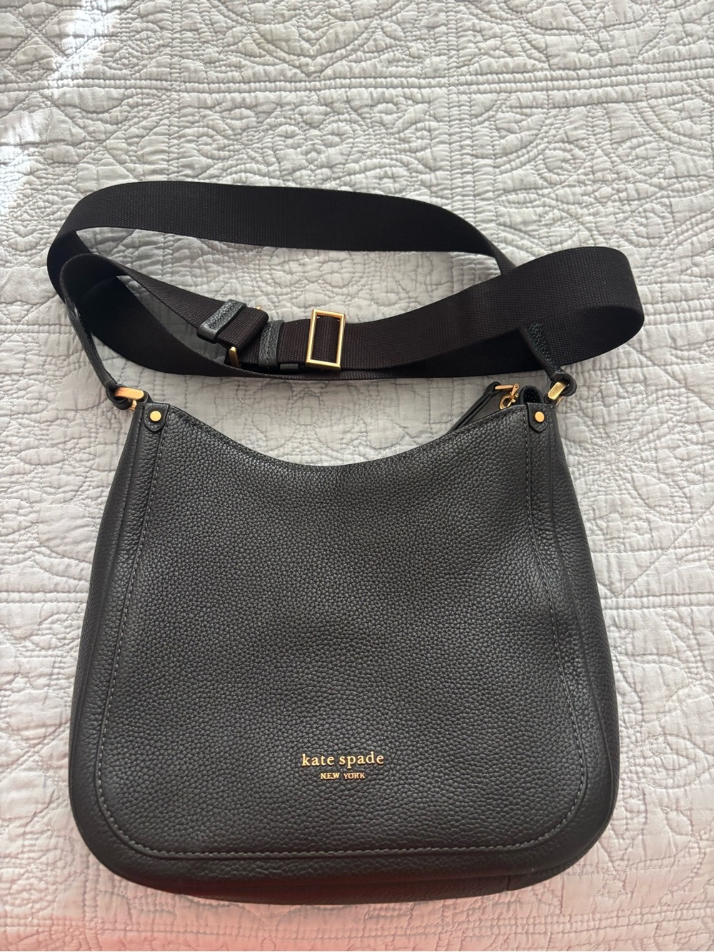 kate spade Black Pebbled Leather Crossbody Shoulder Bag with Gold Hardware